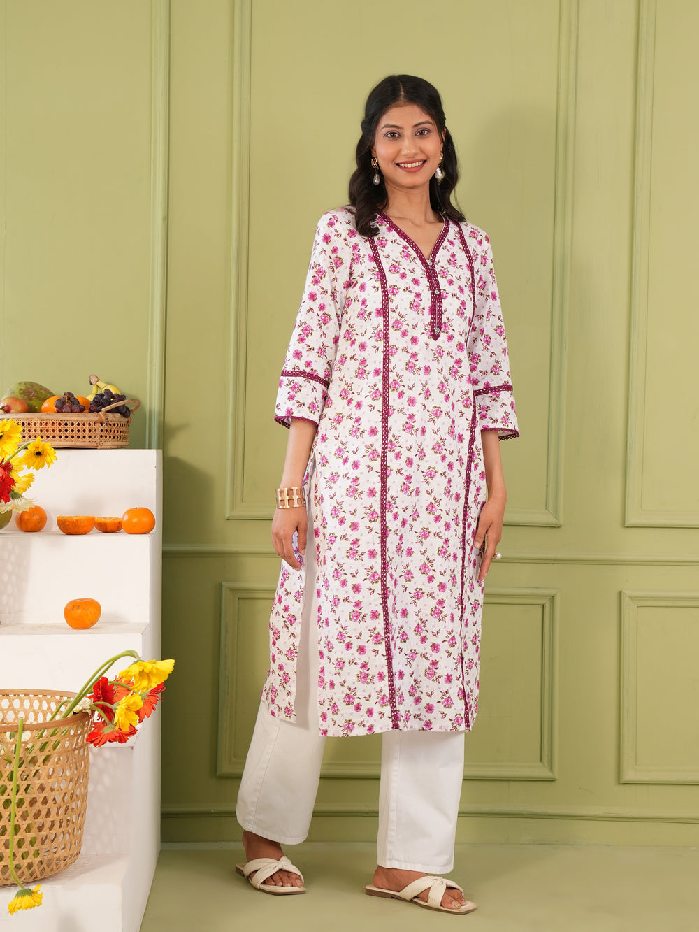 Women's Pure Cotton Floral Print Regular Fit Kurta