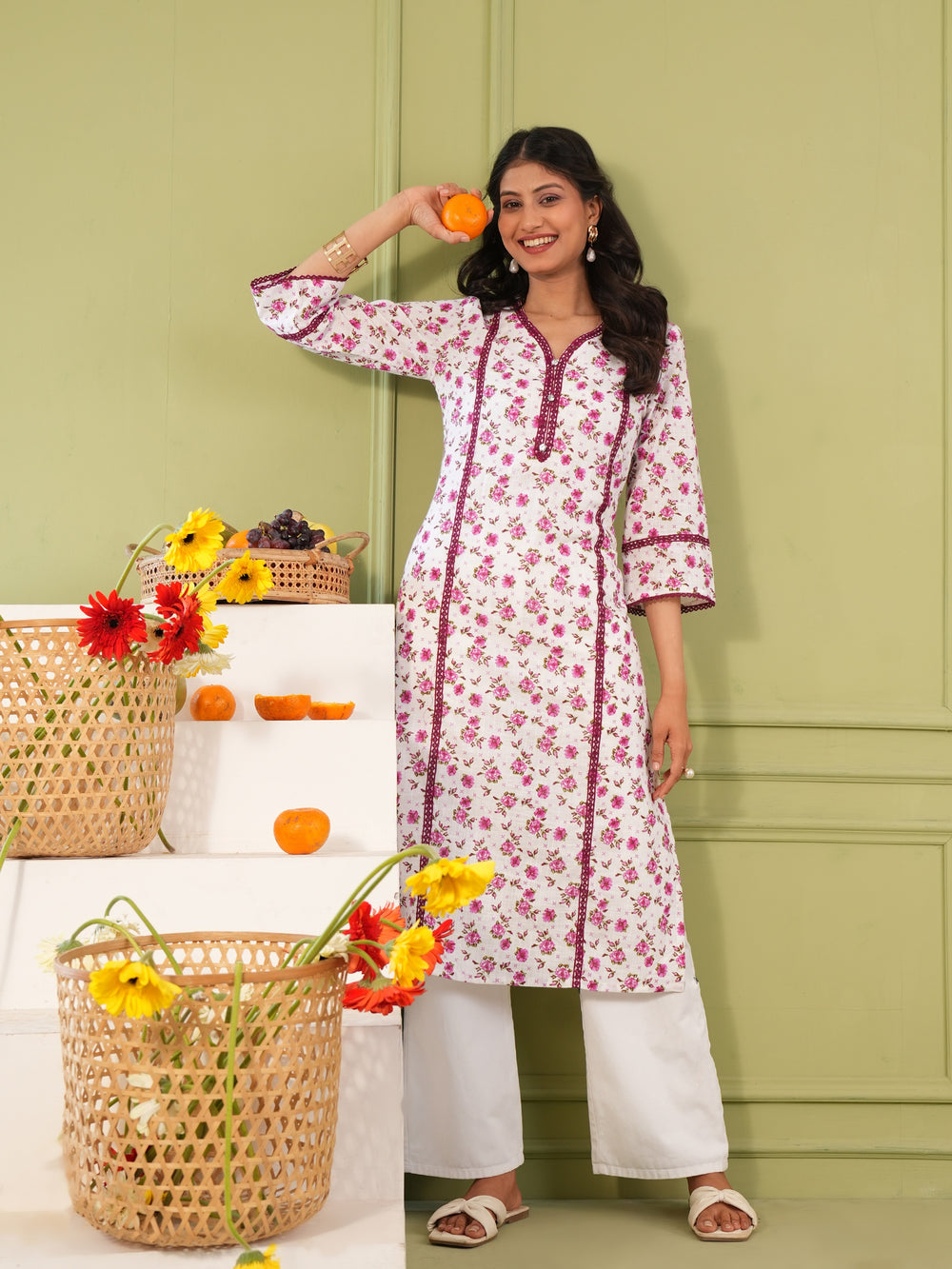 Women's Pure Cotton Floral Print Regular Fit Kurta