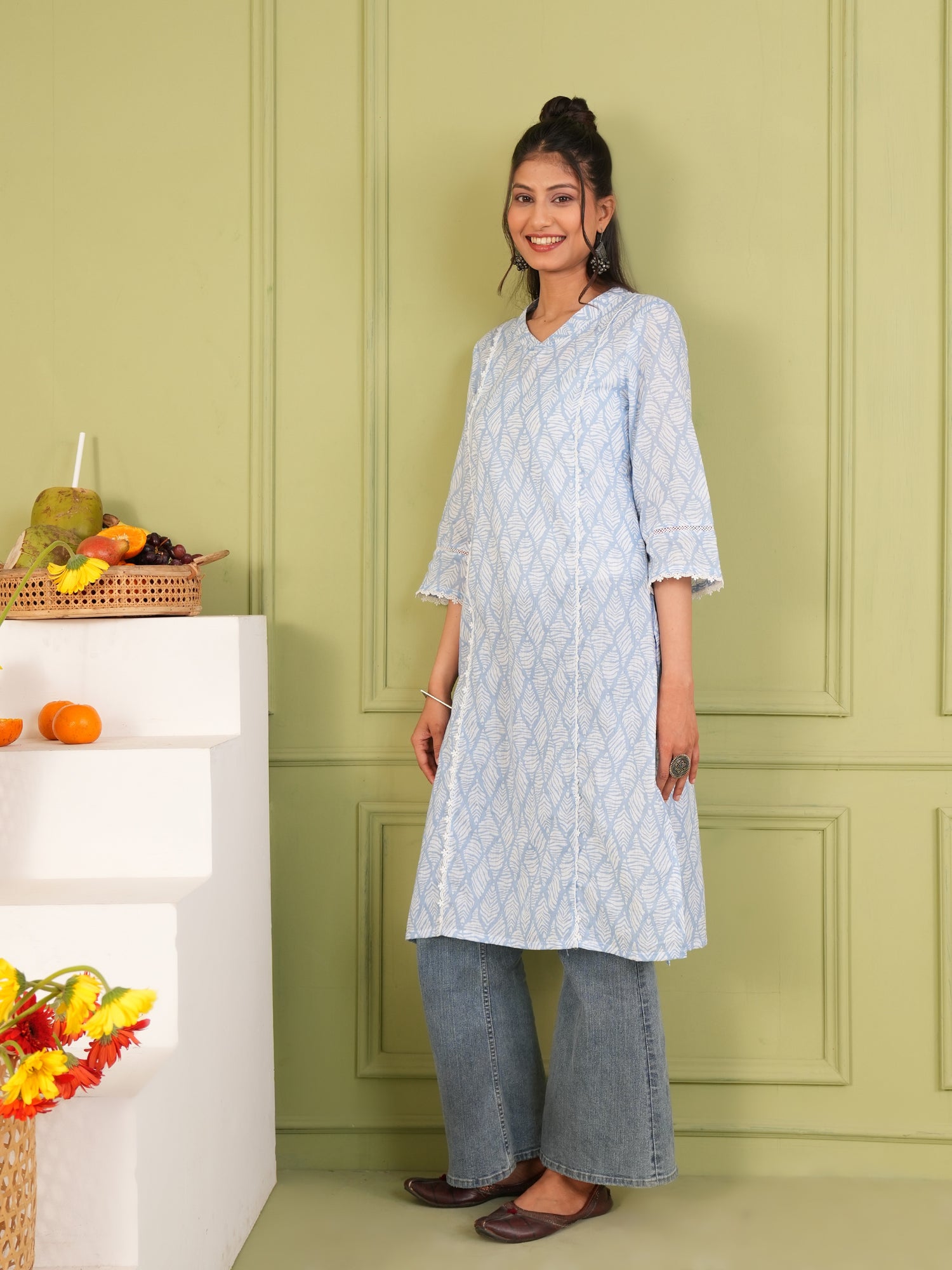 Women’s Cotton Printed Kurta Regular Fit Ethnic Motif Kurta