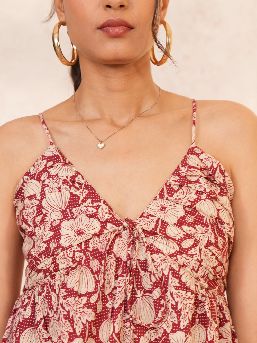Pankudhi: Maroon V-Neck Cotton Top