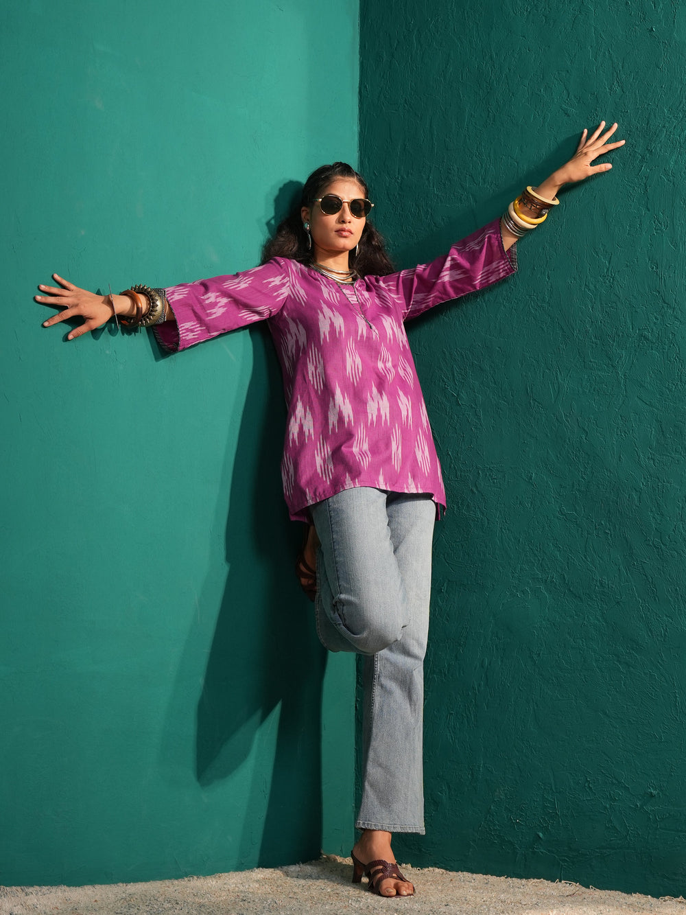 Women's Purple Ikat Pure Cotton  Regular Fit Tunic