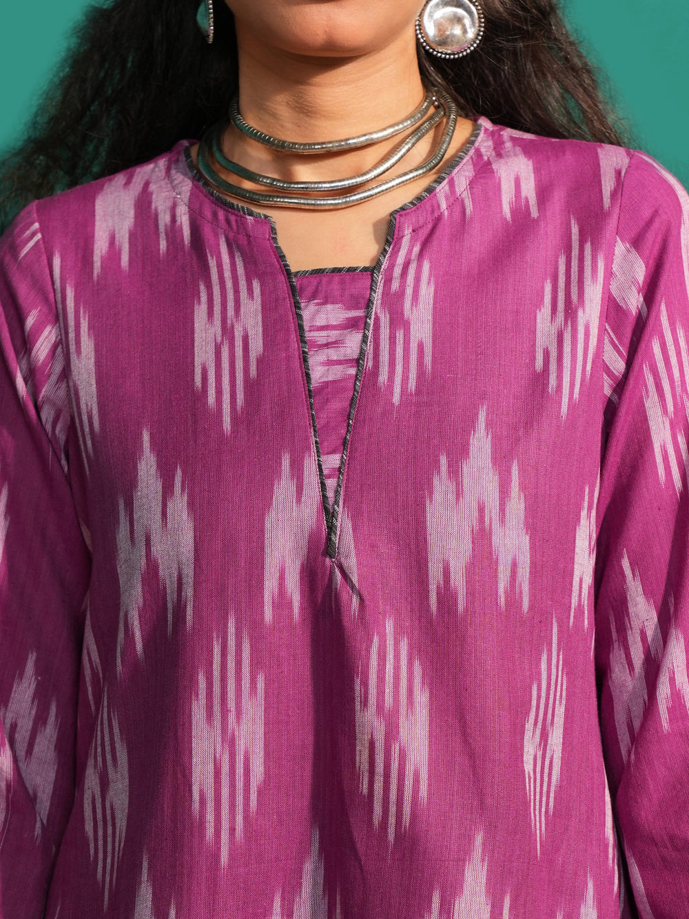 Women's Purple Ikat Pure Cotton  Regular Fit Tunic