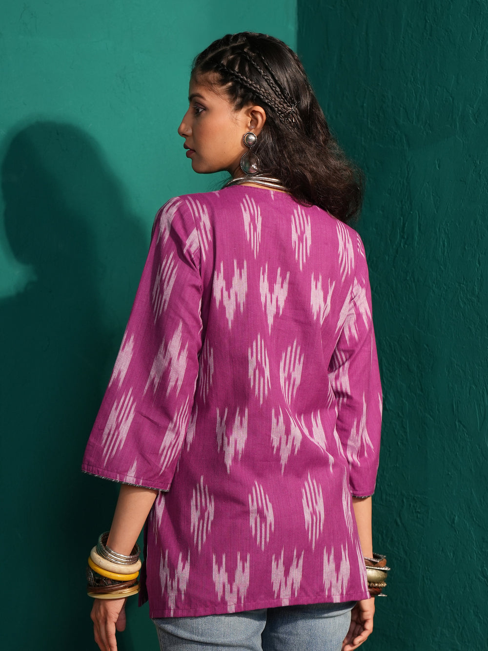 Women's Purple Ikat Pure Cotton  Regular Fit Tunic