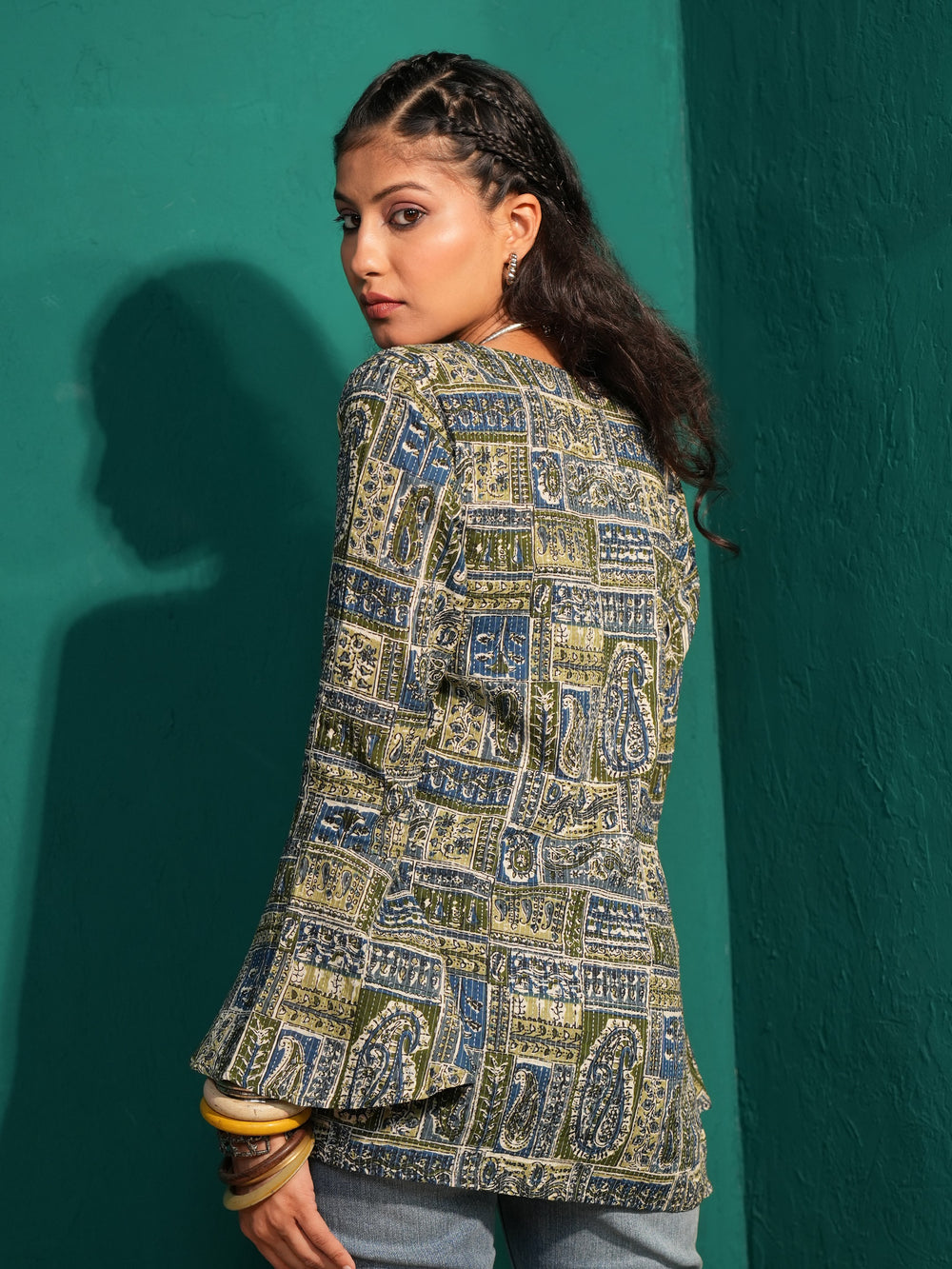 Desi Diva: Bell-Sleeved Hand Block Print Short Kurti