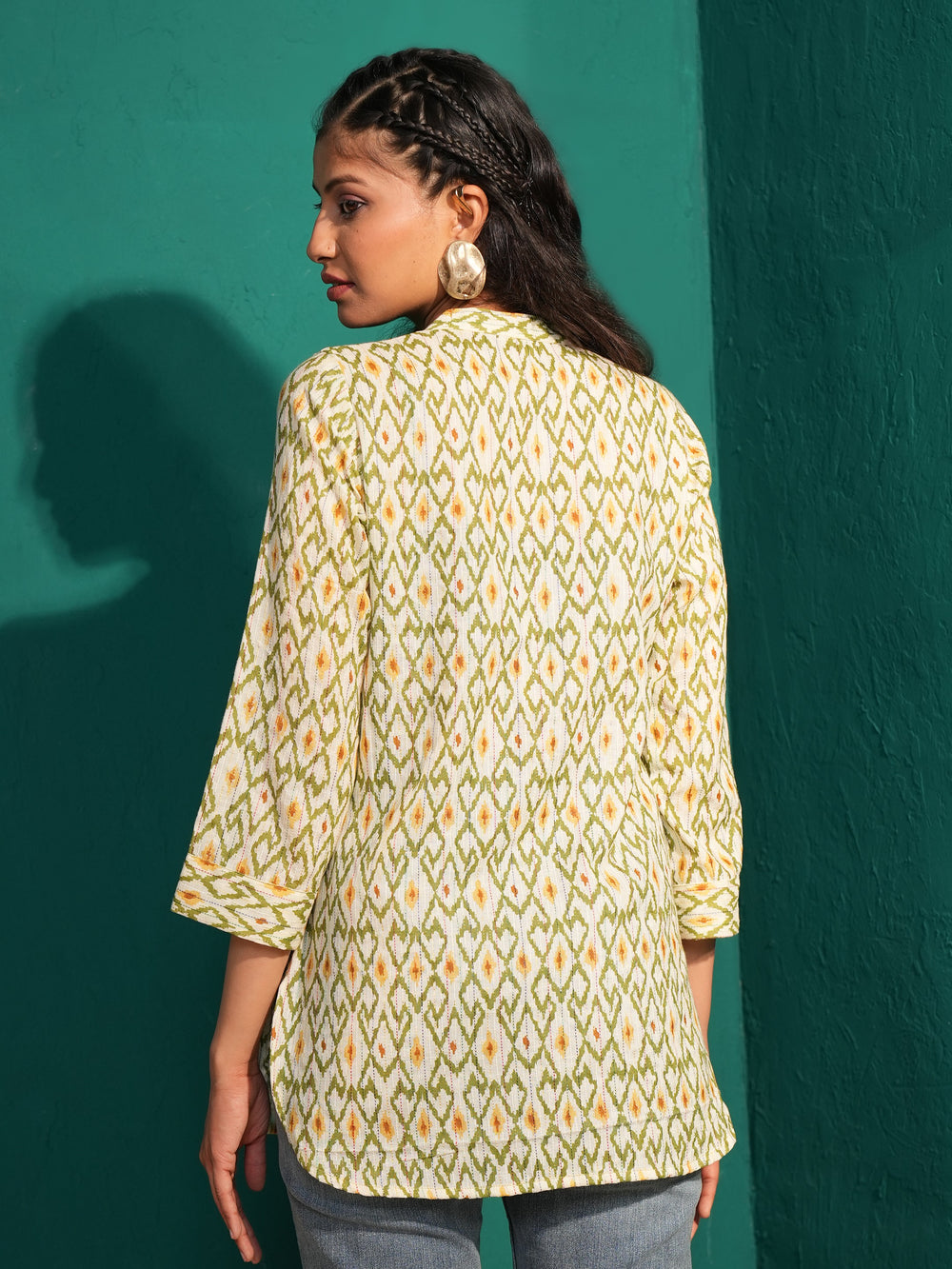 Women’s Pure Cotton Ikat Print Mandarin Collar Tunic
