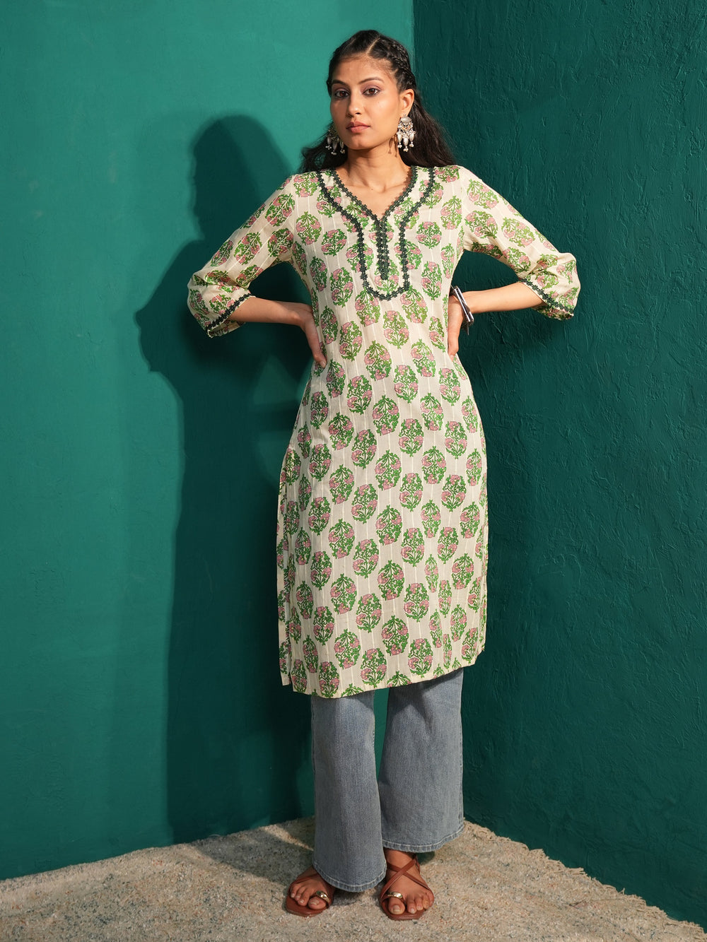 SWARINI Women’s Ethnic Floral Print Cotton Kurta