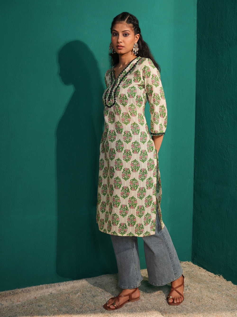 SWARINI Women’s Ethnic Floral Print Cotton Kurta