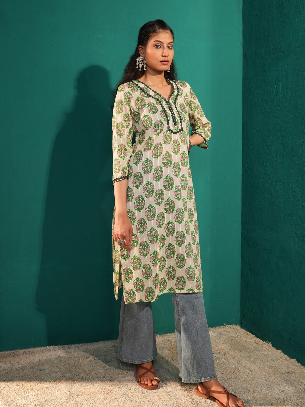 SWARINI Women’s Ethnic Floral Print Cotton Kurta