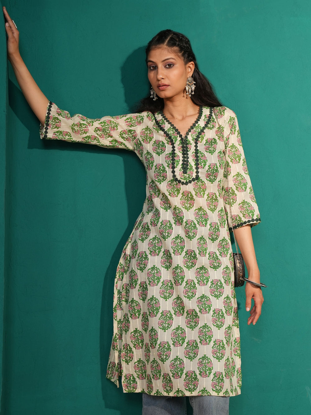 SWARINI Women’s Ethnic Floral Print Cotton Kurta