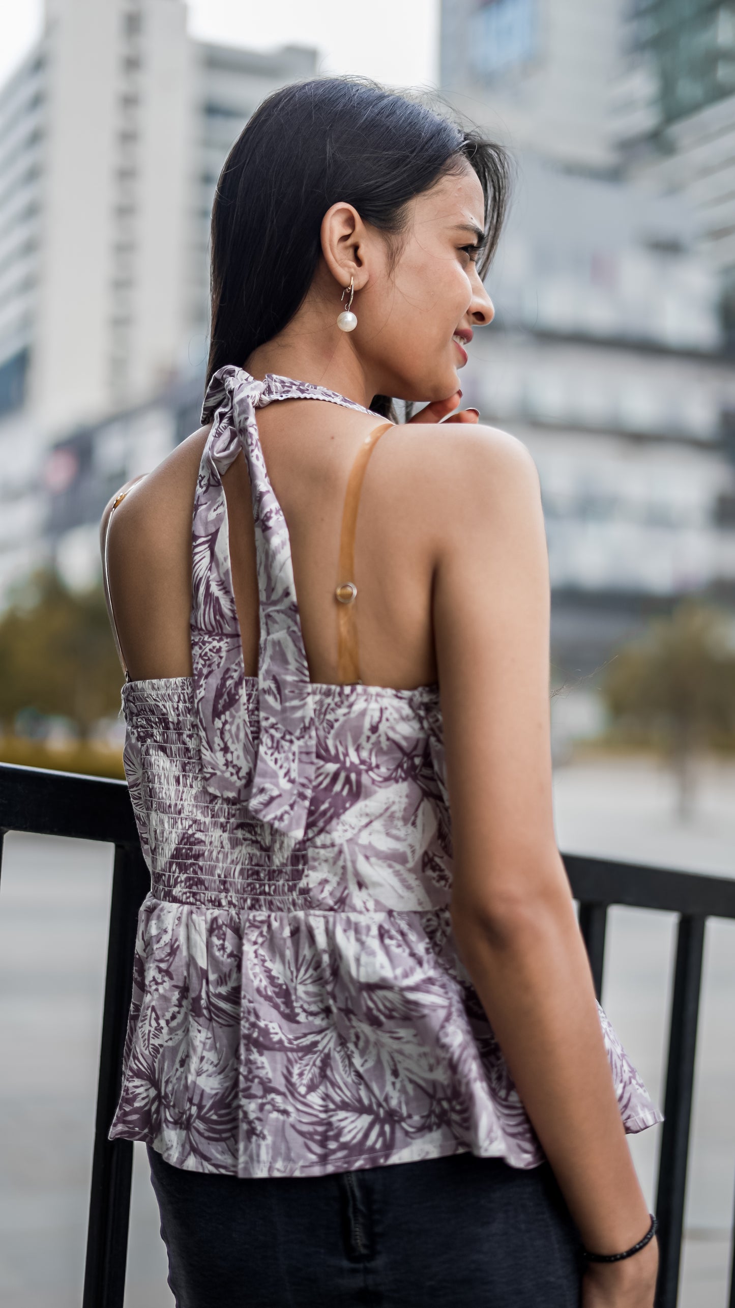 Patakha: Casual Chic Halter-Neck Lavender Cotton Top